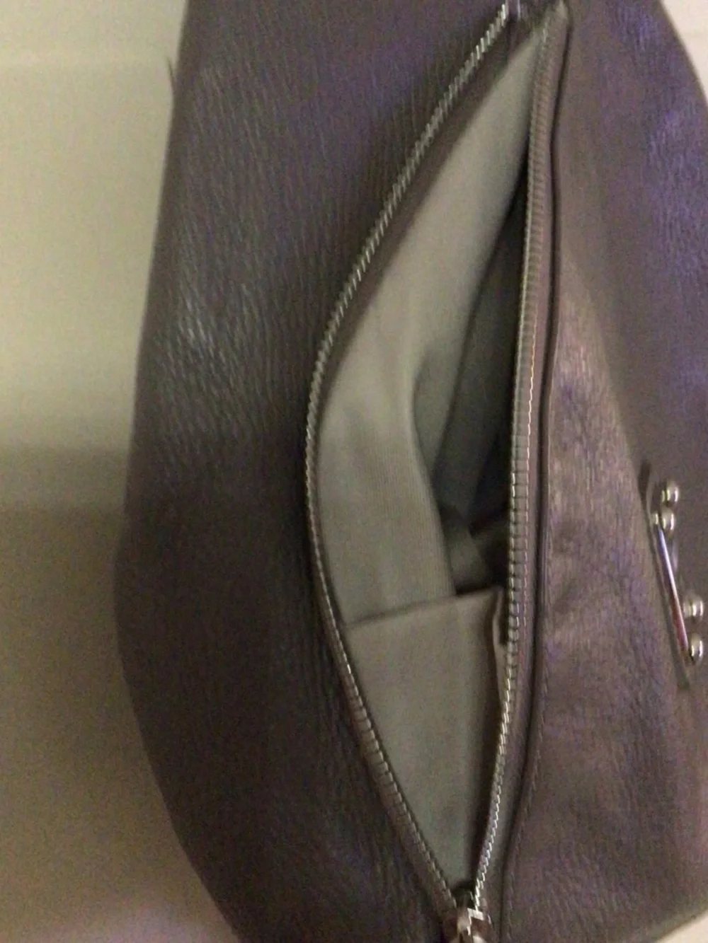 Valentina Gray Leather Teardrop Sling Backpack with Diagonal Zip